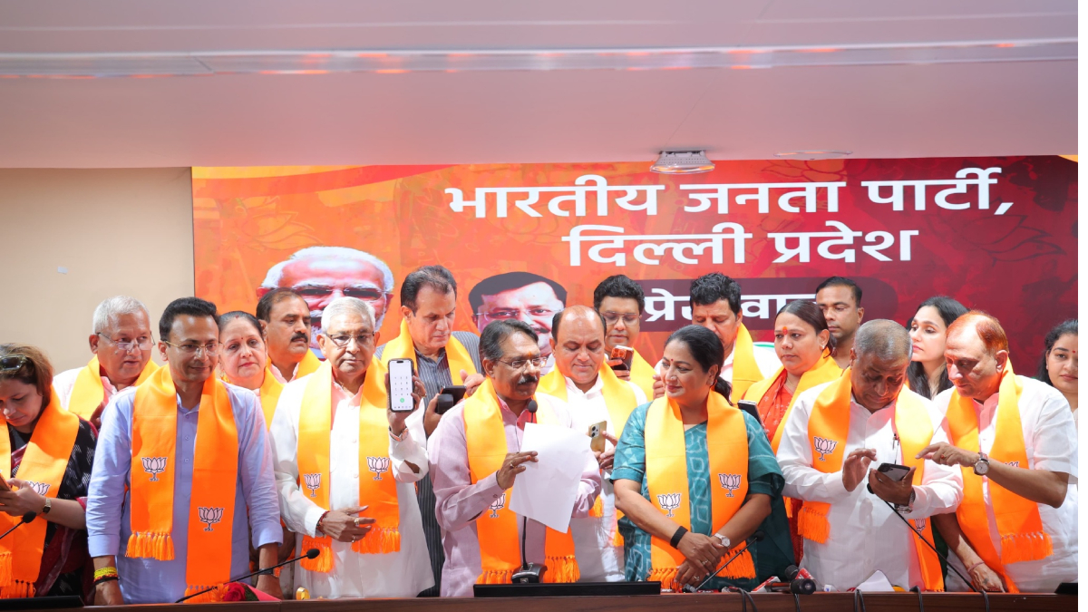 AAP claims ‘engineered defection’ as 16 breakaway councillors merge with BJP ahead of MCD polls