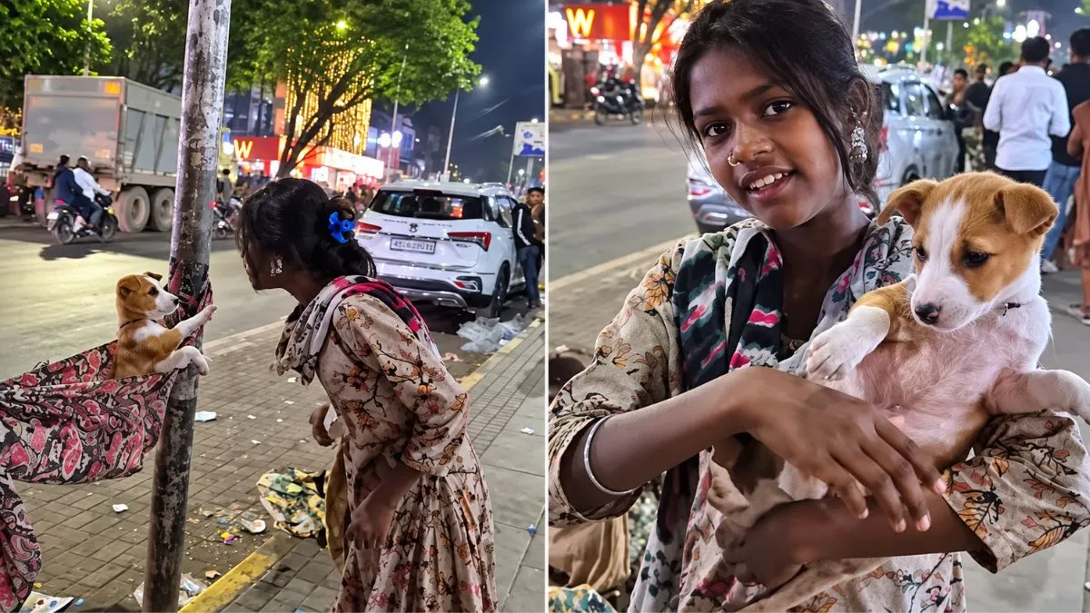 Underprivileged girl dances and plays with puppy by roadside, internet calls them ‘2 pure souls’