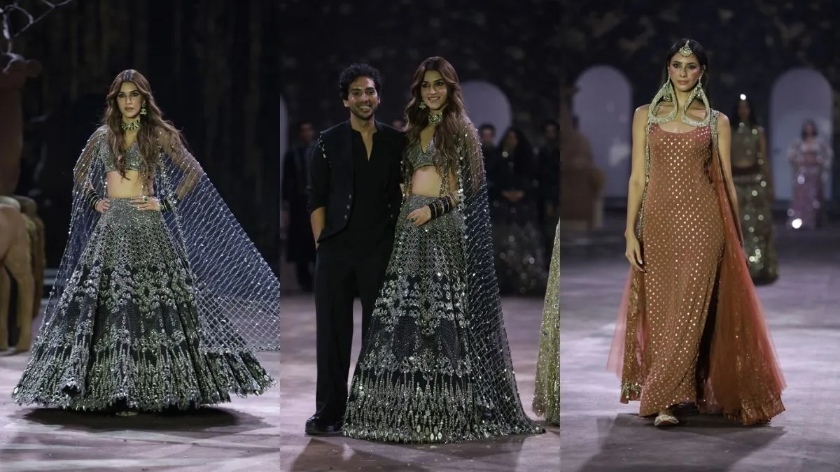 Kriti Sanon stuns in black mirror-work lehenga at Abhinav Mishra’s Into the Wild 2026 couture showcase